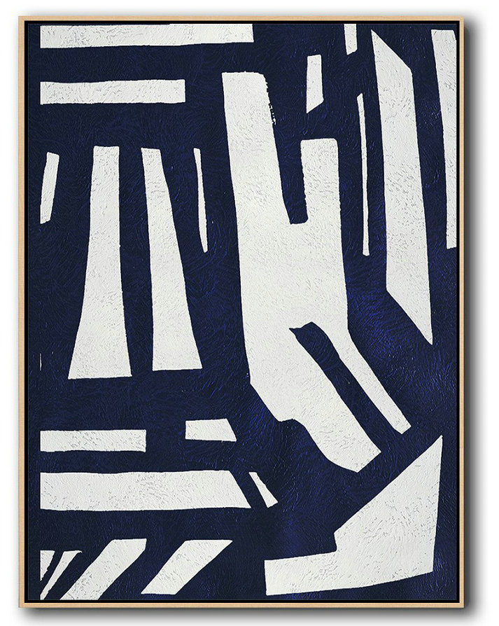Large Abstract Painting Canvas Art,Buy Hand Painted Navy Blue Abstract Painting Online,Acrylic Painting On Canvas #D7Z8